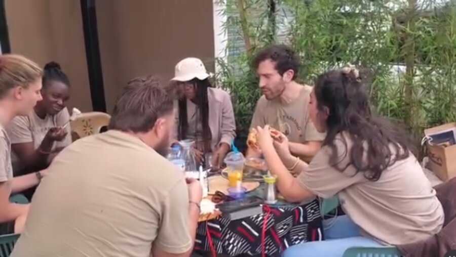 Friends enjoying a meal at Jero Café